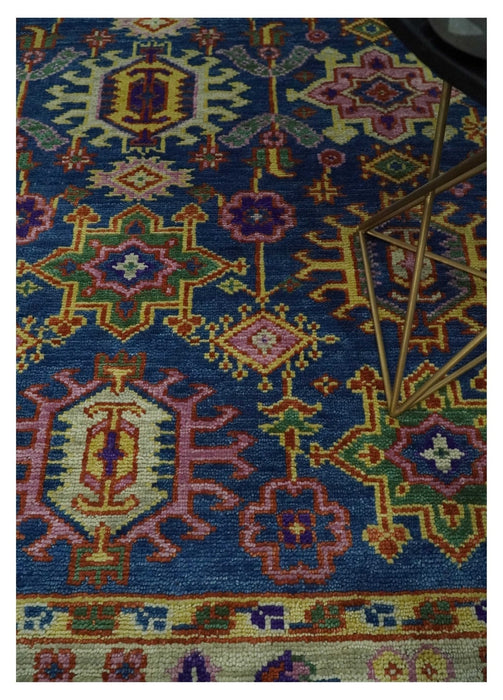 Hand Knotted Blue and Beige Persian Oushak Wool Rug