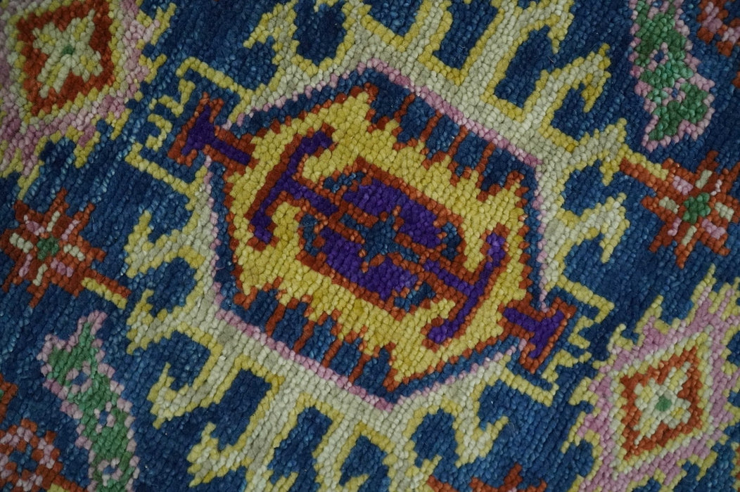 Hand Knotted Blue and Beige Persian Oushak Wool Rug