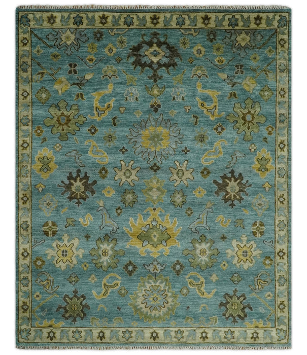 Hand Knotted Teal and Gold Traditional Oushak Multi Size Wool Area Rug
