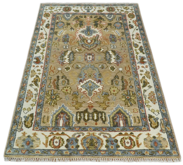 Beige and Ivory Hand knotted Traditional Oriental Oushak Multi Size Wool Area Rug