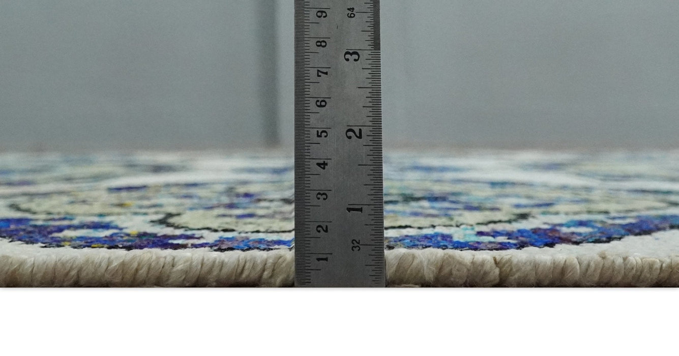 Hand Knotted 5x8 Beige, Violet and Olive Persian made of Recycled Silk Area Rug | OP98