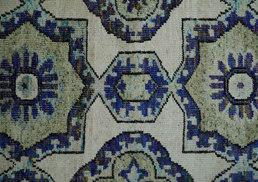 Hand Knotted 5x8 Beige, Violet and Olive Persian made of Recycled Silk Area Rug | OP98