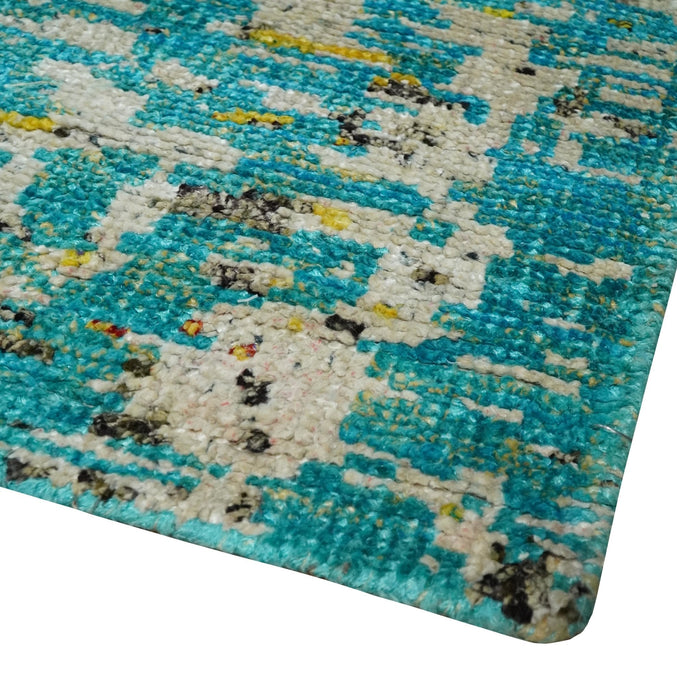 Hand Knotted 5x8 Blue, Ivory and Brown Modern Abstract  Recycled Silk Area Rug