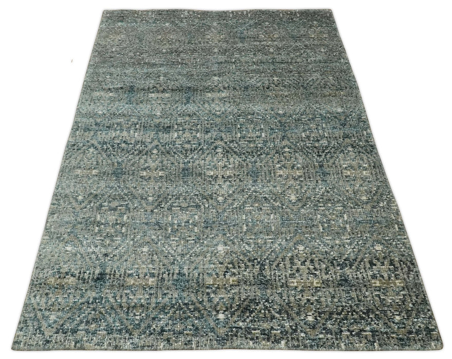 Hand Knotted 5x8 Brown, Teal and Ivory Antique Persian Style Contemporary Bamboo Silk Area Rug | OP100