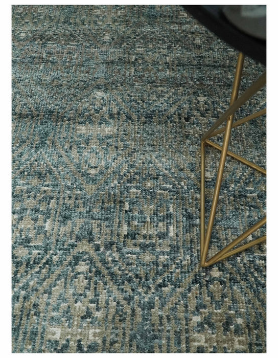 Hand Knotted 5x8 Brown, Teal and Ivory Antique Persian Style Contemporary Bamboo Silk Area Rug | OP100