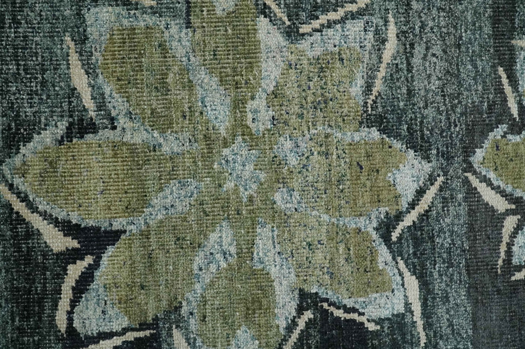 Hand Knotted 5x8 Charcoal And Beige Floral  Recycled Silk Area Rug