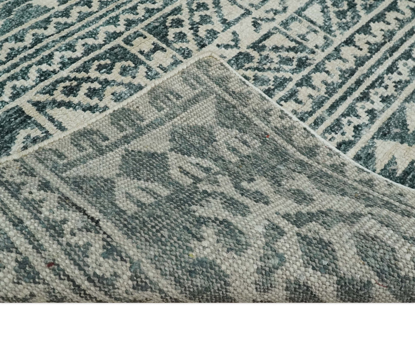 Hand Knotted 5x8 Ivory and Teal Modern Persian Style Contemporary Recycled Silk Area Rug | OP113