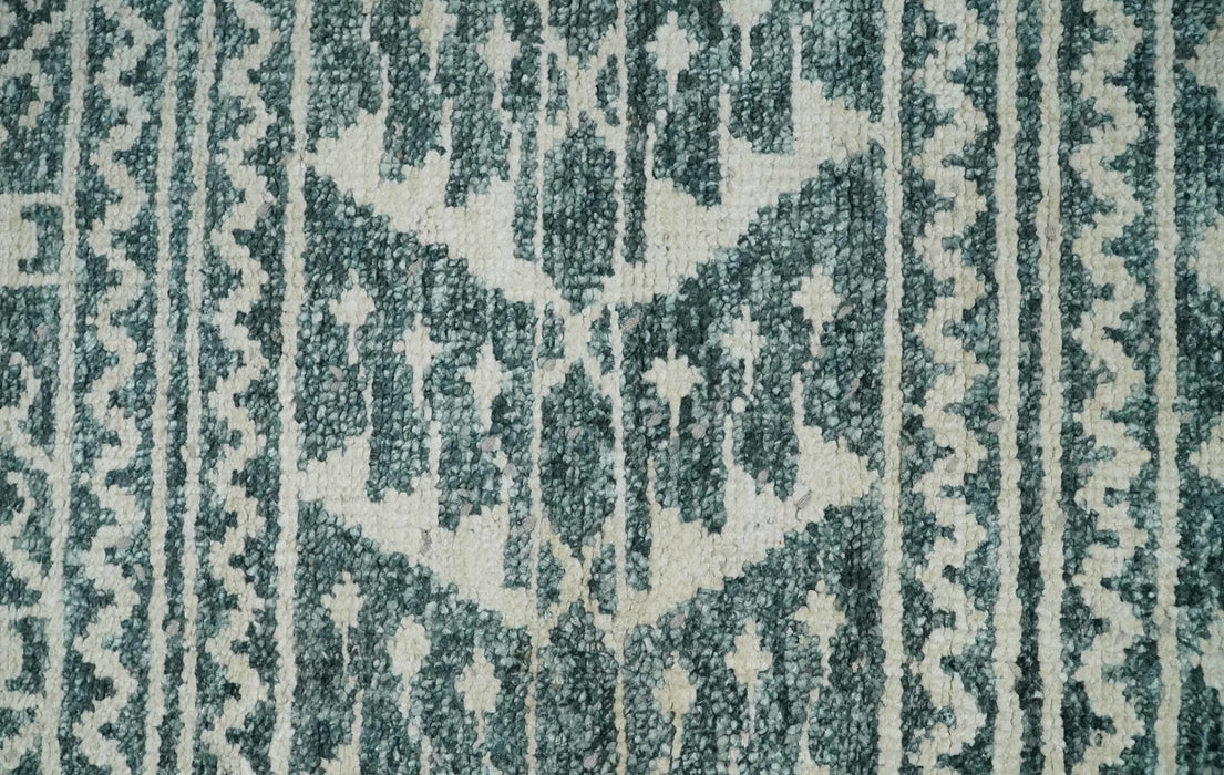 Hand Knotted 5x8 Ivory and Teal Modern Persian Style Contemporary Recycled Silk Area Rug | OP113