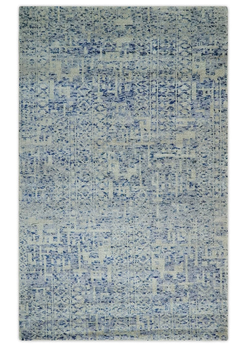 Hand Knotted 5x8 Ivory, Purple and Blue Modern Contemporary Southwestern Tribal Trellis Recycled Silk Area Rug | OP104