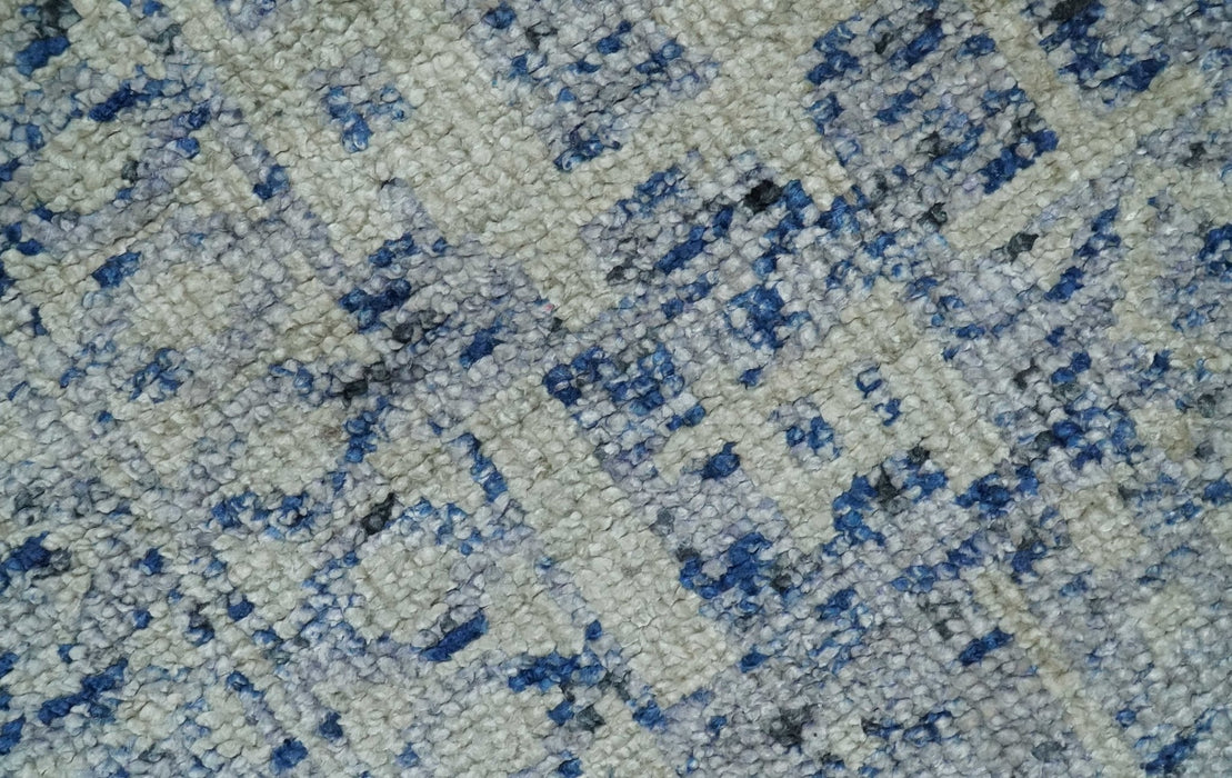 Hand Knotted 5x8 Ivory, Purple and Blue Modern Contemporary Southwestern Tribal Trellis Recycled Silk Area Rug | OP104