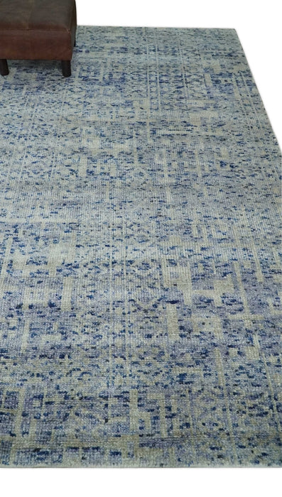 Hand Knotted 5x8 Ivory, Purple and Blue Modern Contemporary Southwestern Tribal Trellis Recycled Silk Area Rug | OP104