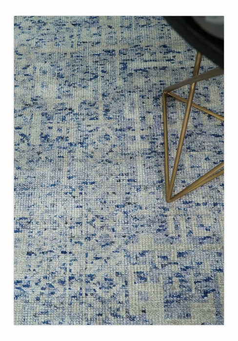 Hand Knotted 5x8 Ivory, Purple and Blue Modern Contemporary Southwestern Tribal Trellis Recycled Silk Area Rug | OP104