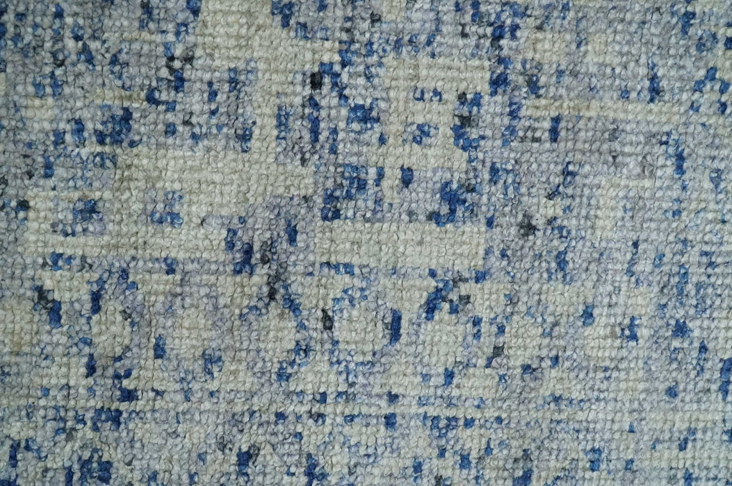 Hand Knotted 5x8 Ivory, Purple and Blue Modern Contemporary Southwestern Tribal Trellis Recycled Silk Area Rug | OP104
