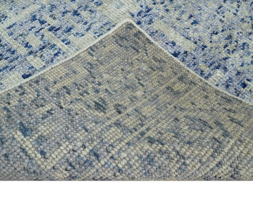 Hand Knotted 5x8 Ivory, Purple and Blue Modern Contemporary Southwestern Tribal Trellis Recycled Silk Area Rug | OP104