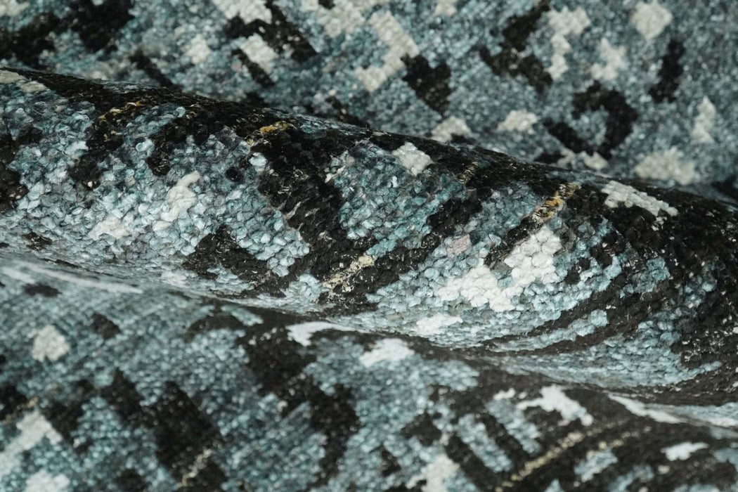 Hand Knotted 5x8 Ivory, Teal and Black Modern Abstract Contemporary Recycled Silk Area Rug | OP91
