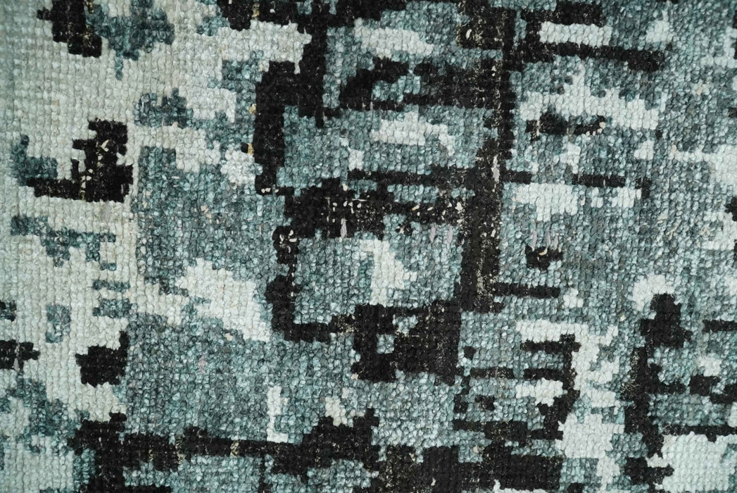 Hand Knotted 5x8 Ivory, Teal and Black Modern Abstract Contemporary Recycled Silk Area Rug | OP91