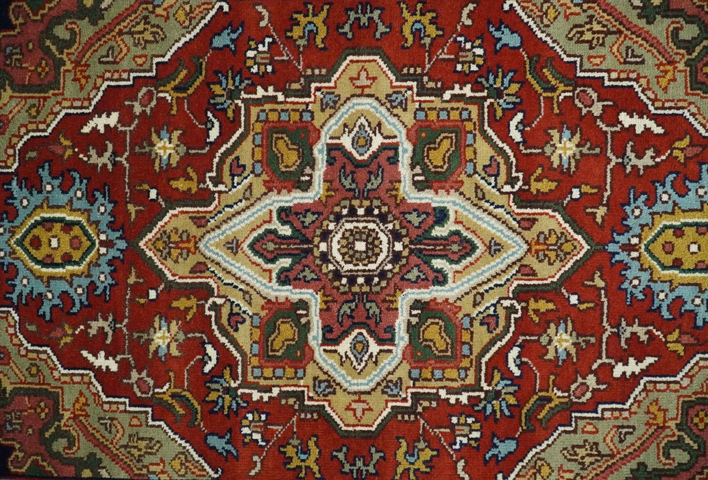 Hand knotted 5x8 Mustard, Brown and Ivory Traditional Heriz Serapi wool area rug