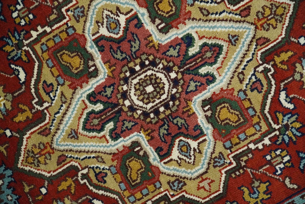 Hand knotted 5x8 Mustard, Brown and Ivory Traditional Heriz Serapi wool area rug