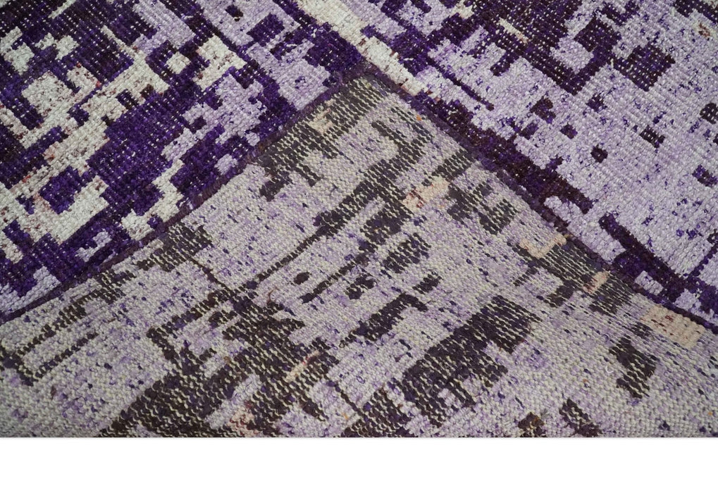 Hand Knotted 5x8 Purple, Violet and Ivory Modern Abstract Contemporary Recycled Silk Area Rug | OP131