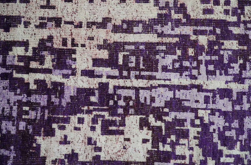 Hand Knotted 5x8 Purple, Violet and Ivory Modern Abstract Contemporary Recycled Silk Area Rug | OP131