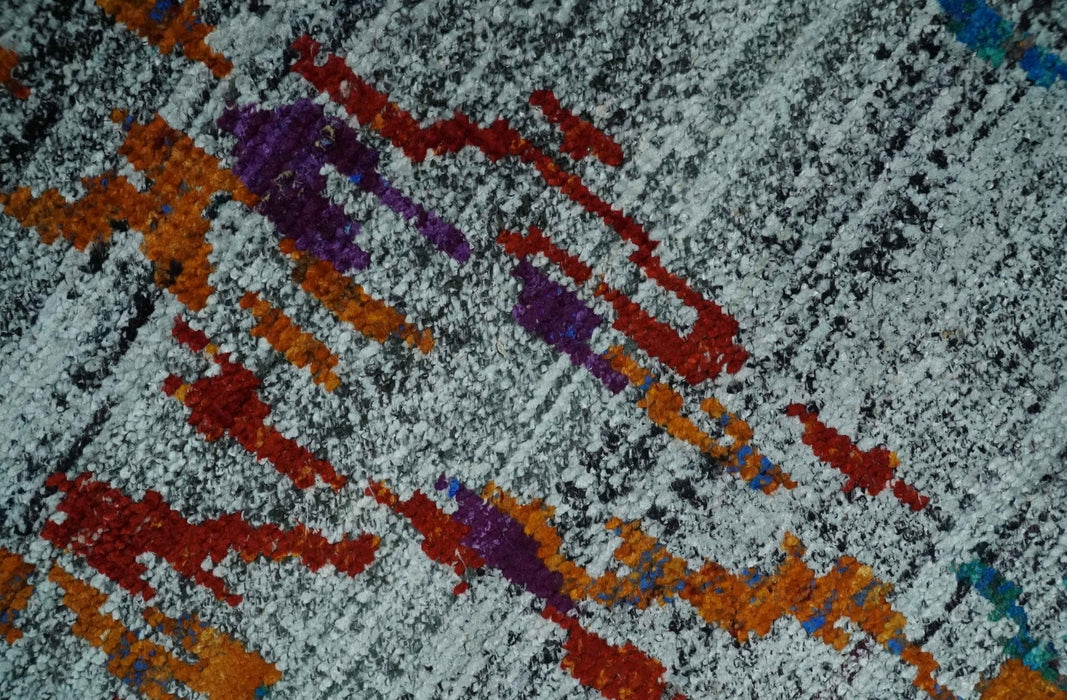 Hand Knotted 5x8 Silver, Red and Gold Modern Abstract Contemporary Recycled Silk Area Rug | OP93