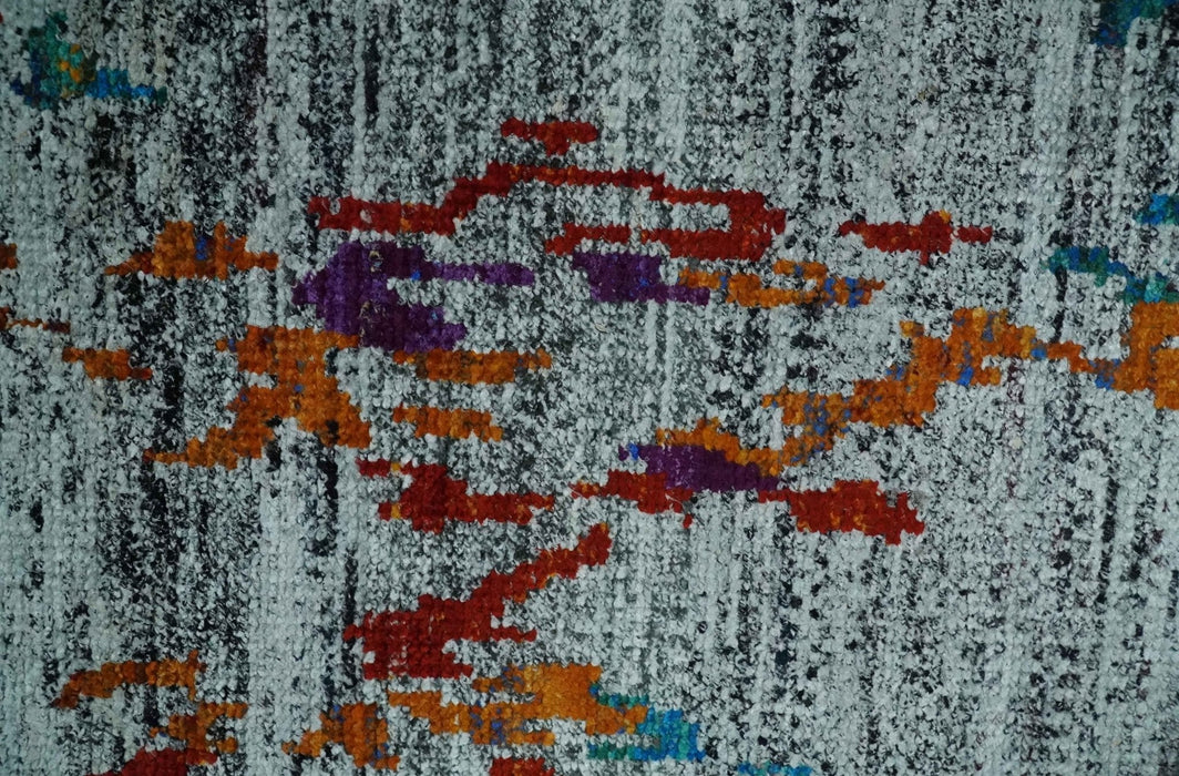 Hand Knotted 5x8 Silver, Red and Gold Modern Abstract Contemporary Recycled Silk Area Rug | OP93