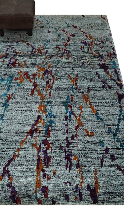 Hand Knotted 5x8 Silver, Red and Gold Modern Abstract Contemporary Recycled Silk Area Rug | OP93