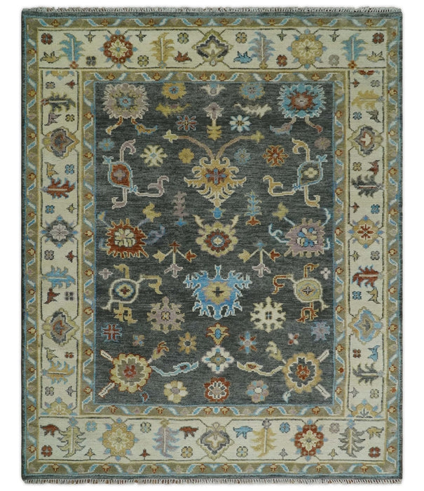 Hand Knotted Gray, Ivory and Olive Traditional Oushak Multi Size Wool Area Rug