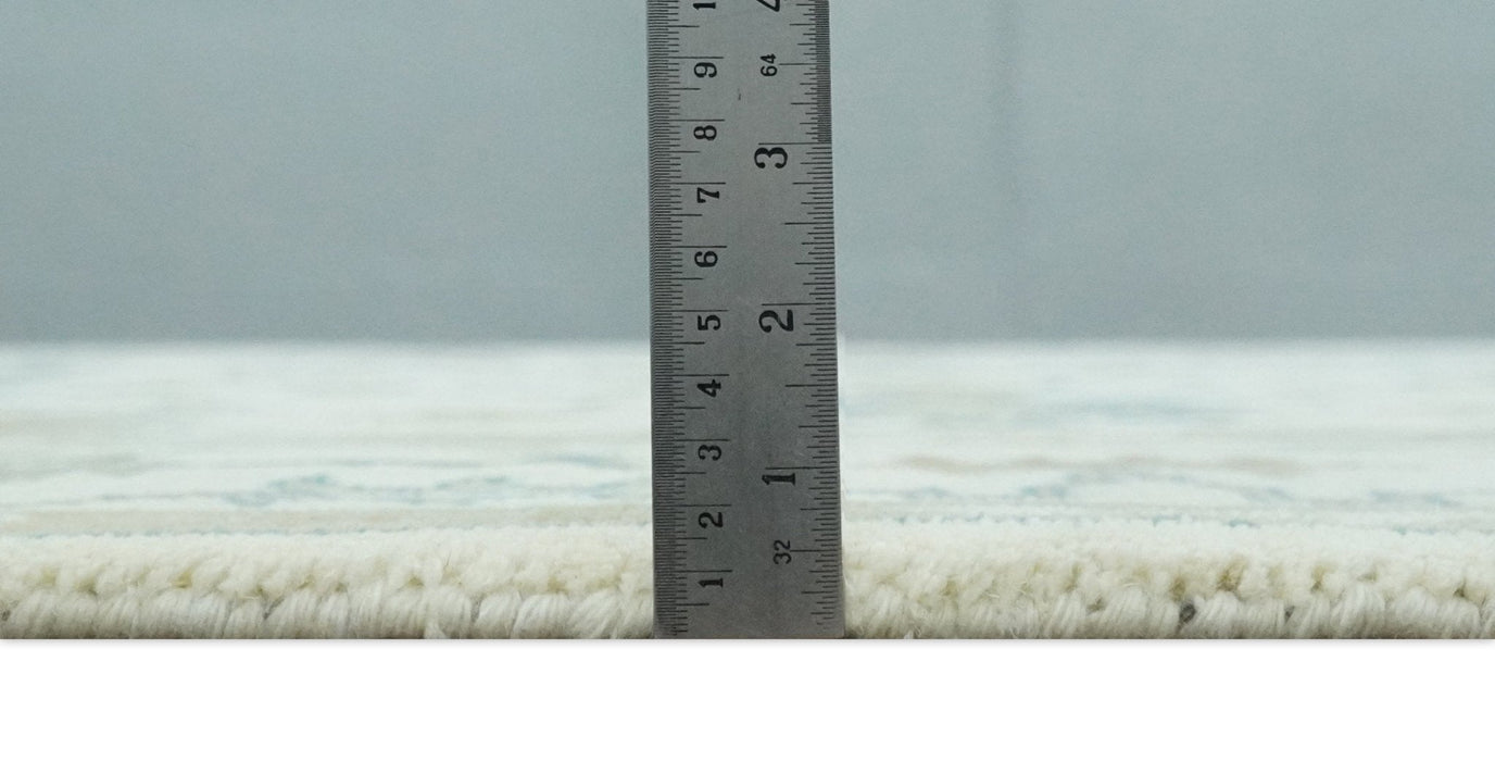 Hand Knotted Ivory, Beige and Teal Antique look Traditional Oushak Multi Size Wool Area Rug