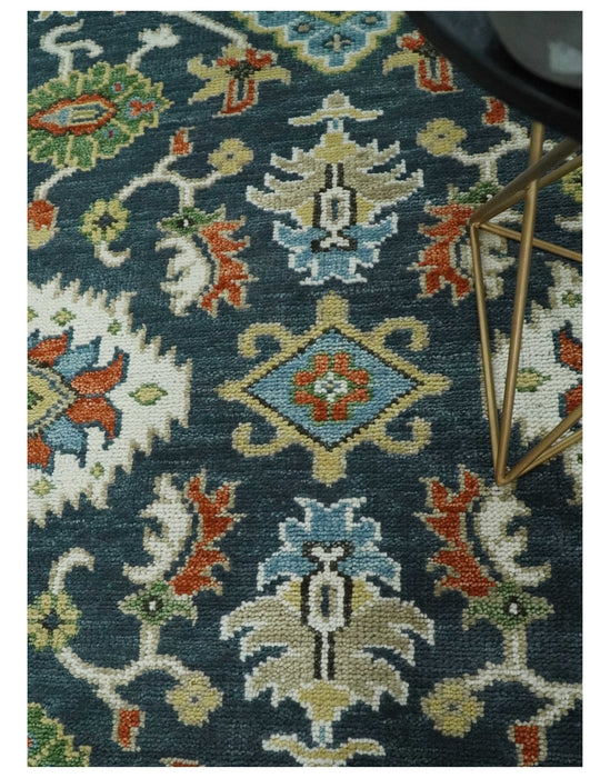 Teal and Ivory Traditional Hand Knotted Oriental Oushak Custom Made Wool Area Rug