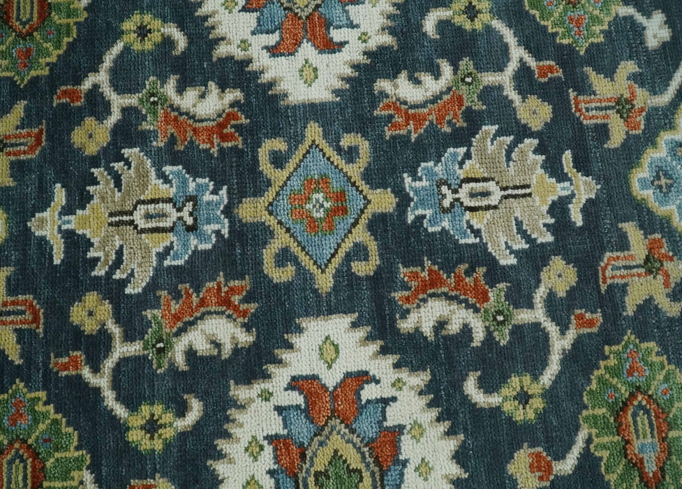 Teal and Ivory Traditional Oriental Oushak Custom Made Hand Knotted Wool Area Rug