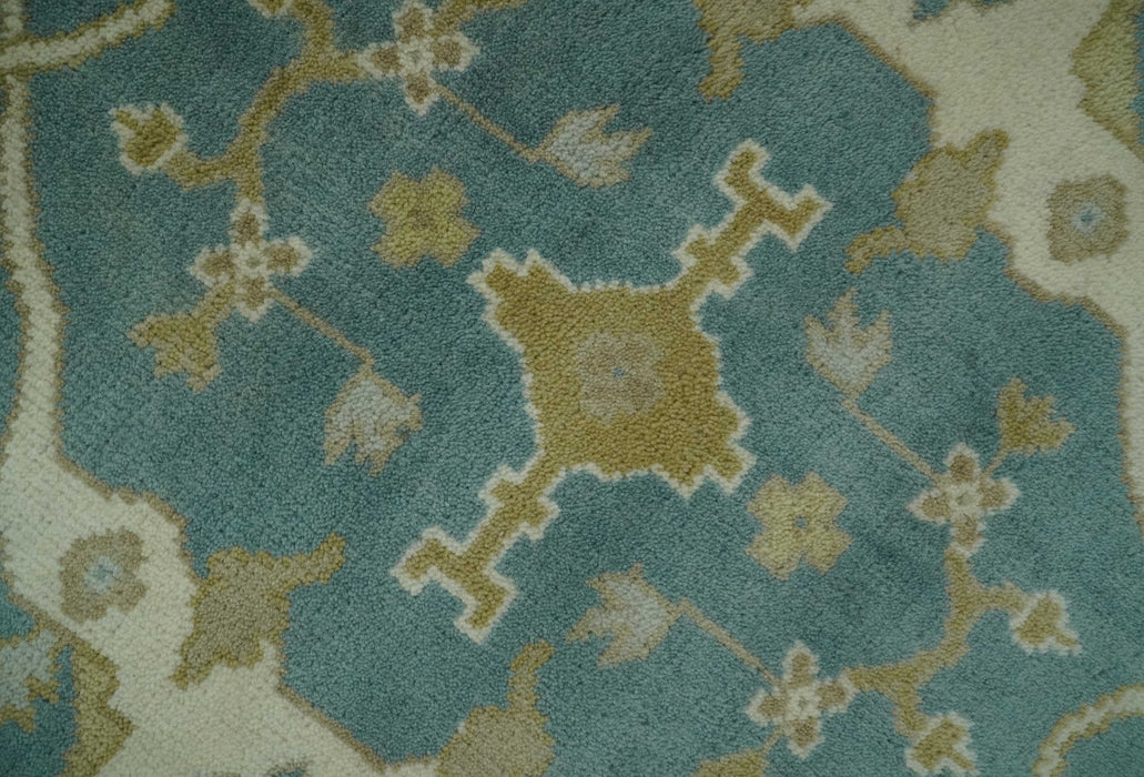 Hand Knotted 6x9 Teal, Ivory and Olive Traditional Oriental Oushak wool rug