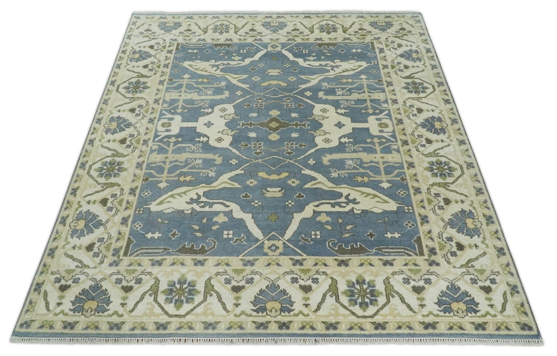 Hand Knotted 8x10 Antique Style Oriental Oushak Gray, Ivory and Beige Wool Area Rug