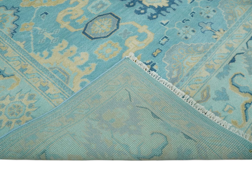 Hand Knotted 8x10 Aqua and Beige Antique Look Oushak Turkish Style Wool Area Rug | TRDCP1109810