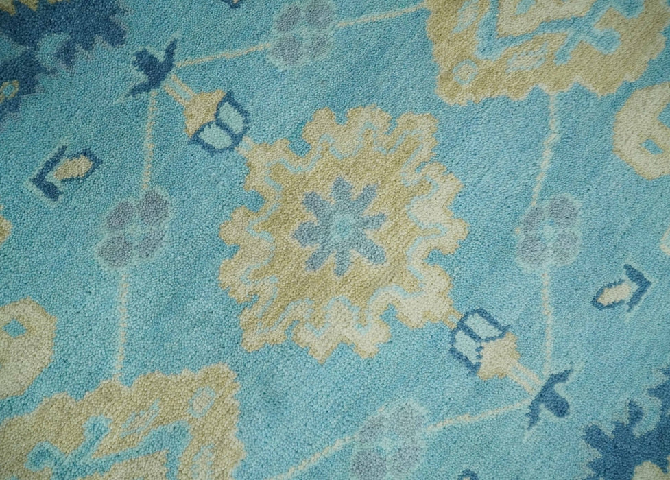 Hand Knotted 8x10 Aqua and Beige Antique Look Oushak Turkish Style Wool Area Rug | TRDCP1109810