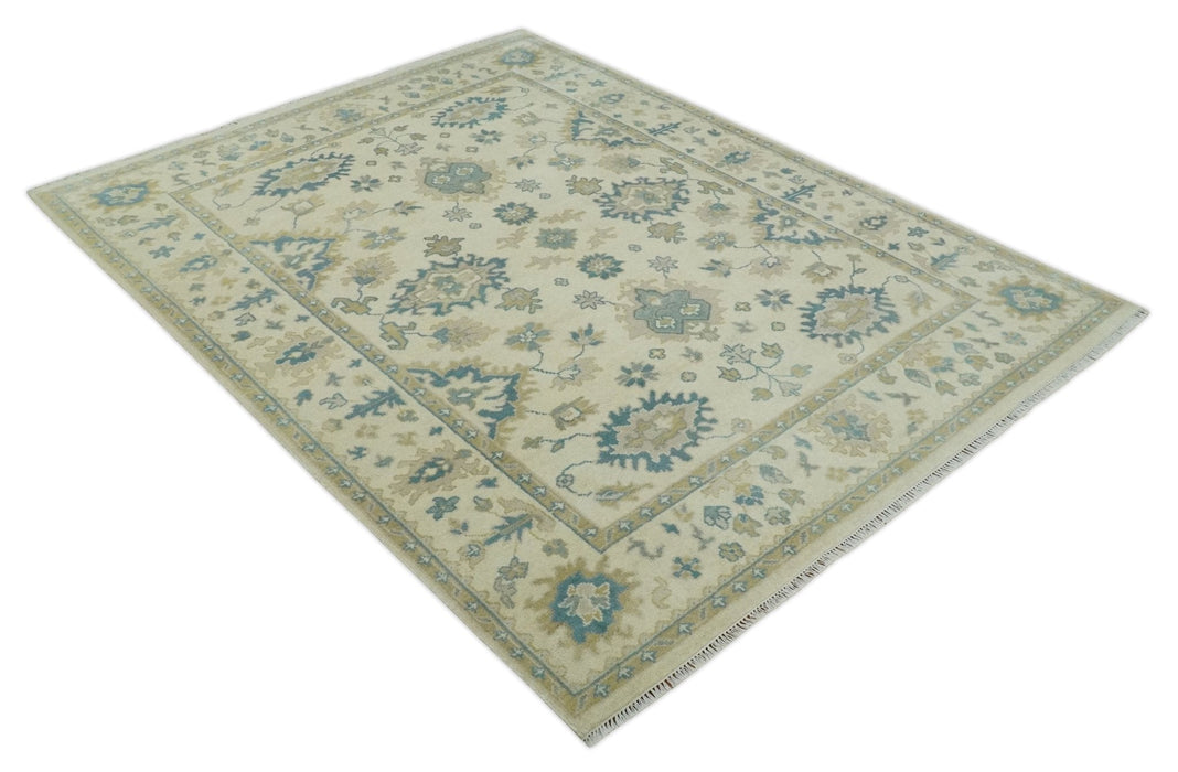 Hand Knotted 8x10 Beige and Gray Antique Oushak Wool Area Rug