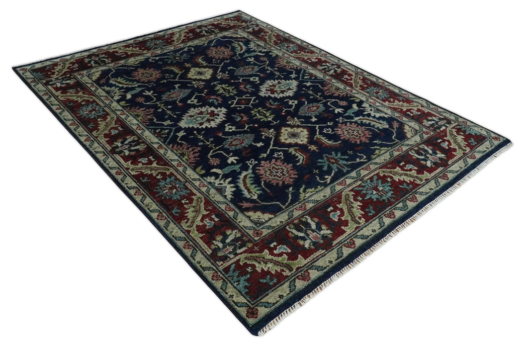 Hand Knotted 8x10 Black, Rust and Beige Antique Oushak Wool Area Rug