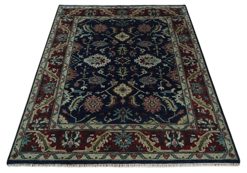 Hand Knotted 8x10 Black, Rust and Beige Antique Oushak Wool Area Rug