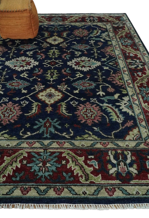 Hand Knotted 8x10 Black, Rust and Beige Antique Oushak Wool Area Rug