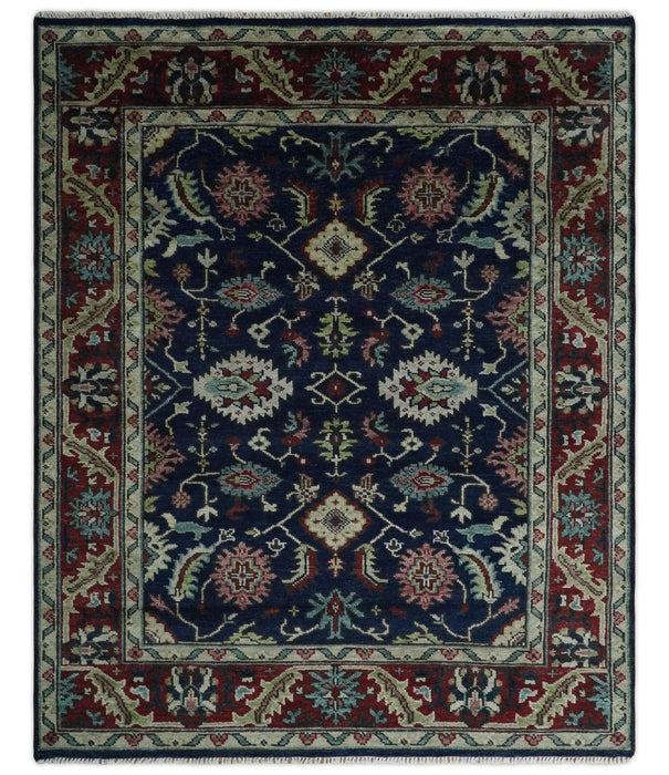 Hand Knotted 8x10 Black, Rust and Beige Antique Oushak Wool Area Rug