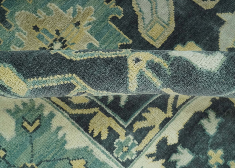 Hand Knotted 8x10 Charcoal, Ivory and Beige Traditional Oushak wool area rug