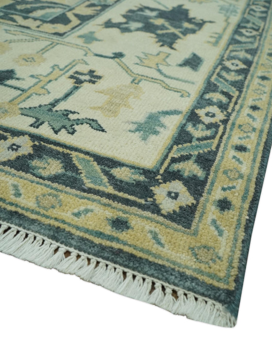 Hand Knotted 8x10 Charcoal, Ivory and Beige Traditional Oushak wool area rug