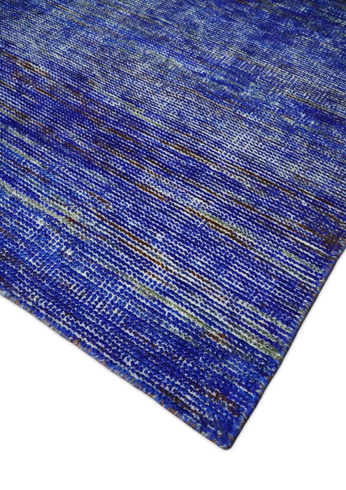 Hand Knotted 8x10 Denim Blue Modern Abstract Silk Bohemian Area Rug | TRDSS4
