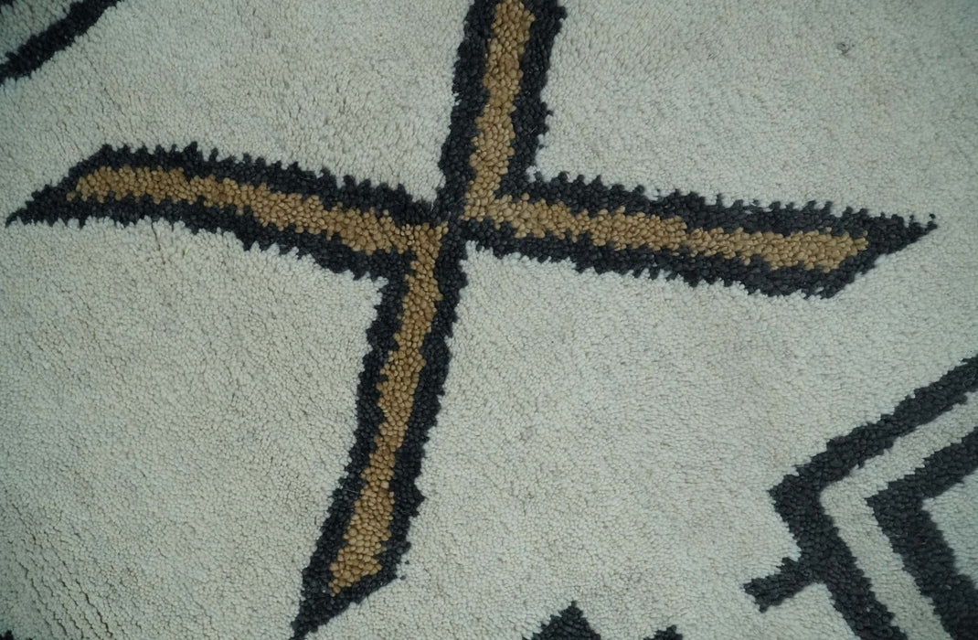 Hand Knotted 8x10 Ivory and Charcoal Wool Traditional Tribal Art Antique South Western Rug |  TRDCP1292810