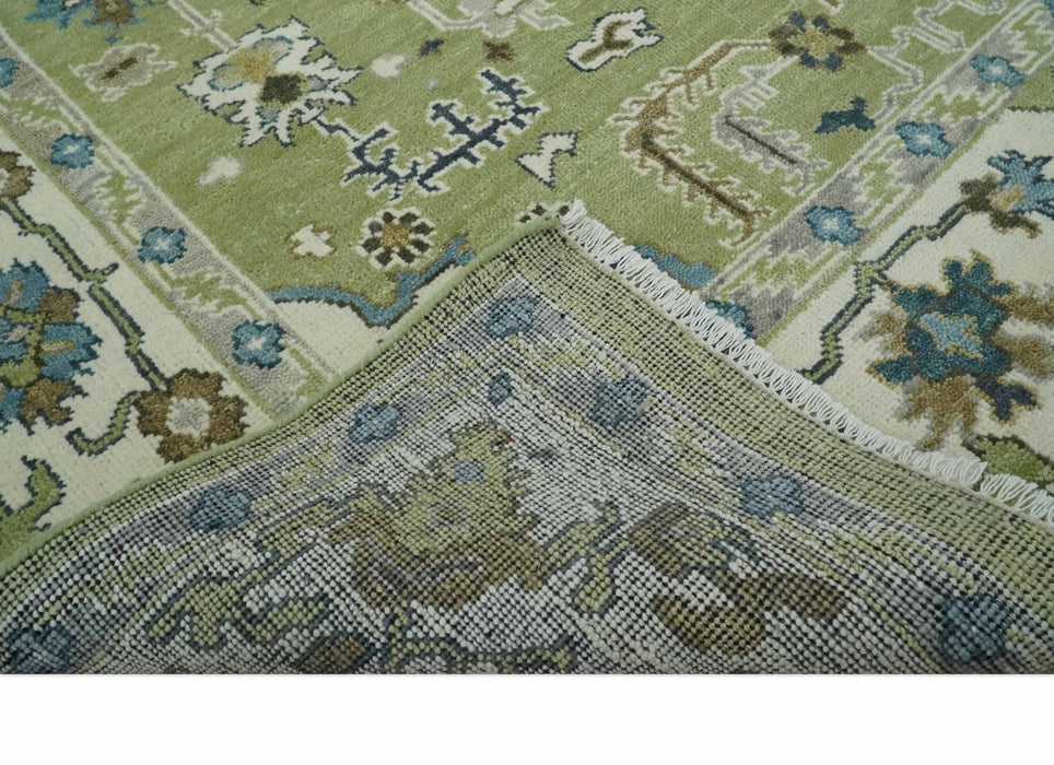Hand Knotted 8x10 and 10x14 Light Green, Ivory and Silver Traditional Turkish Antique Style Wool Area Rug