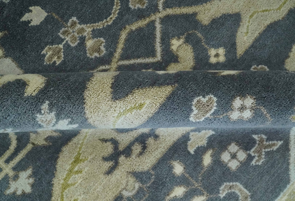 Hand Knotted 8x10 Oriental Oushak Charcoal, Ivory and Beige Wool Area Rug