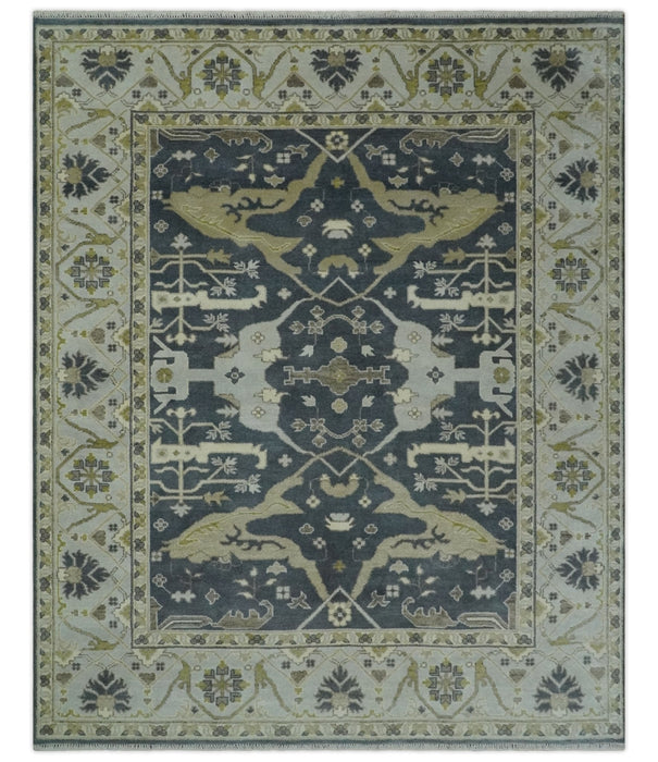 Hand Knotted 8x10 Oriental Oushak Charcoal, Ivory and Beige Wool Area Rug
