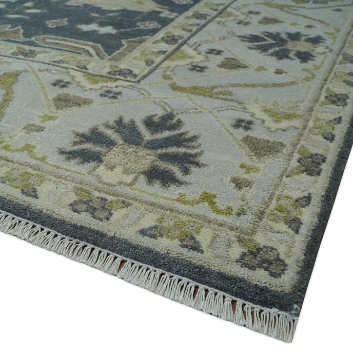 Hand Knotted 8x10 Oriental Oushak Charcoal, Ivory and Beige Wool Area Rug