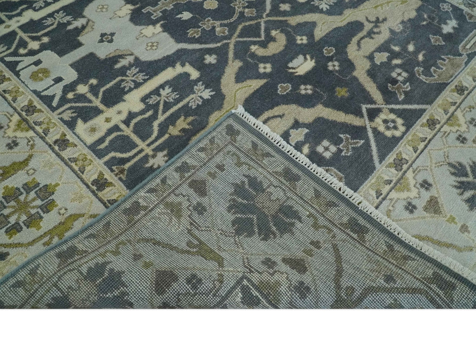 Hand Knotted 8x10 Oriental Oushak Charcoal, Ivory and Beige Wool Area Rug