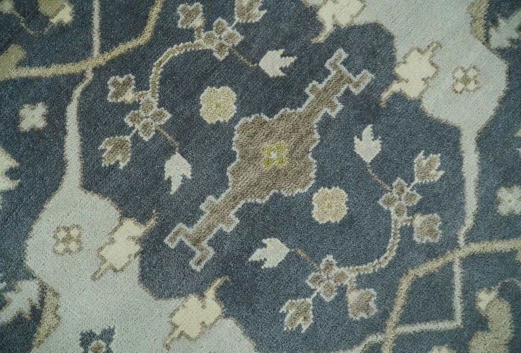 Hand Knotted 8x10 Oriental Oushak Charcoal, Ivory and Beige Wool Area Rug